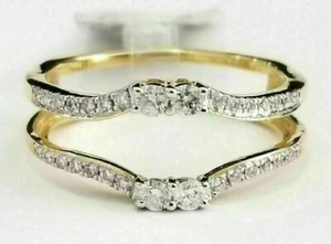 Yellow Plated Silver 1 CT Simulated Diamond Solitaire Guard Wrap Enhancer Ring - Picture 1 of 5