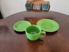 3 Pcs. Fiesta ware Shamrock Green: Handled Soup Bowl, dessert plate, salad plate