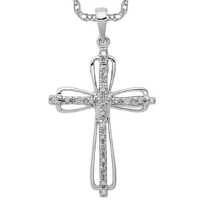925 Sterling Silver Diamond Cross Necklace - Picture 1 of 3