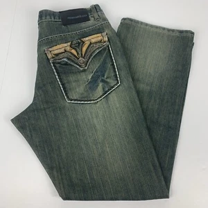 Y2k Raw Blue RB Jeans Back Flap Pockets Green Tint Faded Denim Pants Men’s Sz 34 - Picture 1 of 11