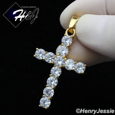 HOMBRE MUJER Acero Inoxidable ICY Bling Circonita Cúbica Chapado en Oro Cruz Colgante*127 Foto 1 de 3