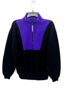 Vintage Marker Fleece Pullover Mens XS Purple Black Colorblock Quarter Zip 90s - Picture 1 of 7