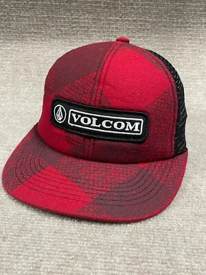 Volcom Hat Cap Mens Red Mesh Snapback Skate Buffalo Plaid - Image 1 of 4