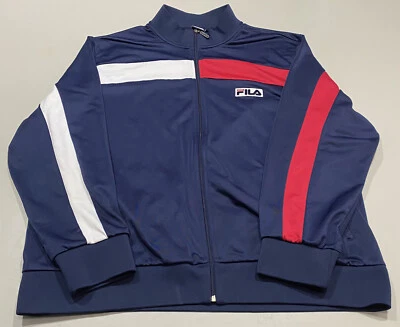Chaqueta de tenis/pista FILA azul con borde rojo blanco en el pecho y el brazo a rayas para hombre: 2XL Foto 1 de 4