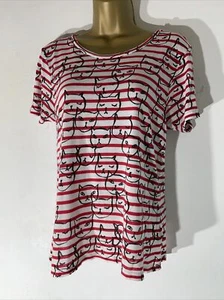 womens Topshop Uk 6 Red&white Stripe Cat Face Short Sleeve Thin Jersey T-shirt. - Picture 1 of 5
