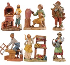 Presepe FONTANINI cm 6,5 'Tipo Legno' Natività Re Magi Figure Pastori Animali