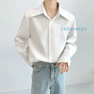 Camisas francesas blancas de manga larga sueltas sueltas con cuello puntiagudo grande drapeado para hombre - Imagen 1 de 9