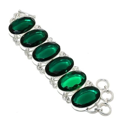 Faceted Chrome Diopside Gemstone Handmade 925 Sterling Silver Bracelet Jewelry - Image 1 of 4