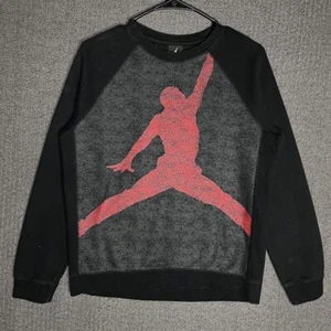 Jordan Sweatshirt Kids XL Black Graphic Print Henley Sleeve Crew Neck Jumpman - Picture 1 of 6