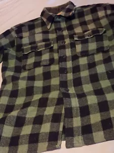 Sears Pilgrim Wolle grün schwarz Büffel kariert Langarm Hemd 22" Brustumfang USA - Bild 1 von 9