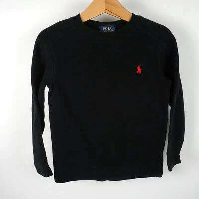 Polo Ralph Lauren Long Sleeve Waffle Knit Logo Black Shirt Boys Size 4 - Image 1 of 4