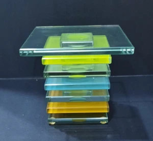 VINTAGE PARTYLITE GLASS PRISM CANDLE HOLDER  P9271 4"X 5"  SQUARE TOP FOR CANDLE - Picture 1 of 8