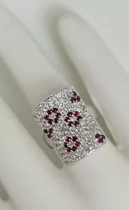 Large 18ct 18k White Gold Ruby (0.57ct) and Diamond (1.64ct) Floral Dress Ring - Picture 1 of 7