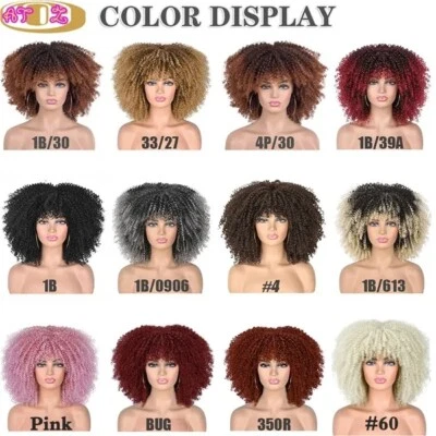 Peluca afro rizada corta con flequillo para mujer negra pelucas rizadas rizadas borgoña Foto 1 de 4