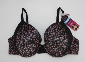 NWT MAIDENFORM 9428 BRA demi coverage cup boosting criss cross halter BLACK FLOR - Picture 1 of 5