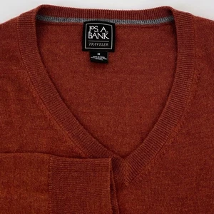 Jos A Bank Mens 3XL Brown Rust Traveler V Neck Merino Wool Sweater Casual Work - Picture 1 of 7