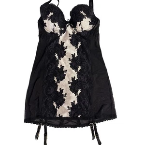 Victoria’s Secret Babydoll Lingerie Garters Lace 34B Black White Lace Push Up - Picture 1 of 5