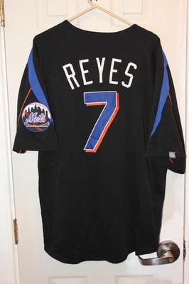 Majestic jersey negro/azul de los New York Mets José Reyes (7) cosido con botones Foto 1 de 4