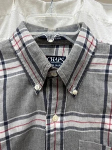 Chaps Ralph Lauren Vintage Shirt Blue Gray Red Plaid Cotton Flannel Pocket Crest - Picture 1 of 15