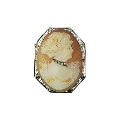 Broche/colgante camafeo de oro blanco de 14 quilates #22301 Foto 1 de 4