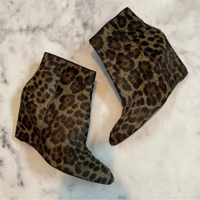 Brian Atwood Womens Bellaria Leopard Print Fur Wedge Ankle Booties Sz 10 - Image 1 of 4