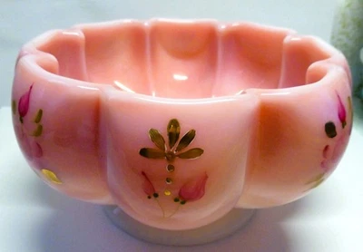 2003 Fenton Art Glass Charleton Collection Rosalene Hand Painted Bowl Signed - Image 1 of 4