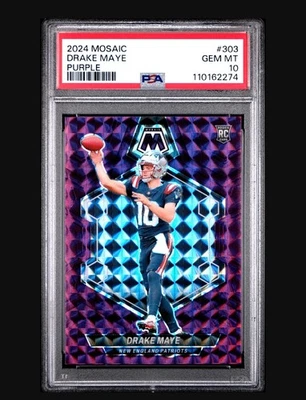 Drake Maye RC 2024 mosaico púrpura/49 verdadero #303 PSA 10 Rookie Patriots POP 3 Foto 1 de 3
