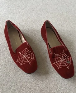Size 7 Eu 40 Charlotte Olympia Red Velvet Shoes - Picture 1 of 1