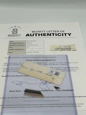 Henry Armstrong Signed Cut Card - COA BECKETT INSCRIBED - Image 1 of 4