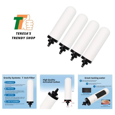4 PACK 7" Gravity Drinking Water Ceramic Replacement Candle Element Filter wi... - Image 1 of 4
