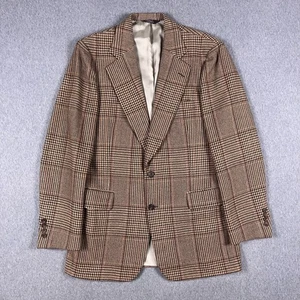 Paul Stuart Blazer Mens 42 (?) Houndstooth Windowpane Brown Wool Two-Button - Picture 1 of 13