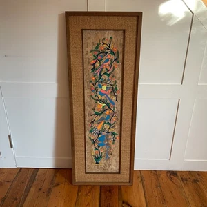 Obra de Arte Mexicana Alta Enmarcada Papel Corteza Amante Arte Popular Pintado a Mano Pájaros Color - Imagen 1 de 14