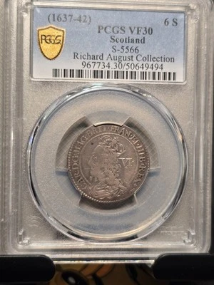 1637-42 Scotland 6 Shilling PCGS VF30 Richard August Collection - RARE BEAUTY! - Image 1 of 4
