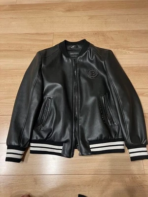 BALMAIN Black Leather Bomber Jacket Men’s Size 34/36 Inches Used - Image 1 of 4