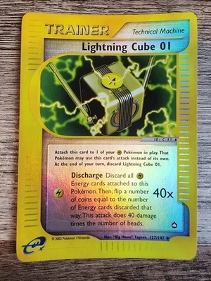 Lightning Cube 01 127/147 Uncommon Reverse Holo Aquapolis Pokemon 7458 - Image 1 of 4
