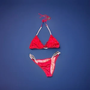 Vintage Suits You Bikini Wettkampf Posenanzug Rot Glitzer Set Bling Atemberaubend - Bild 1 von 4