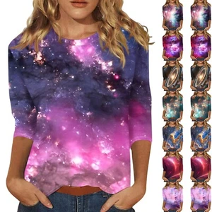 Women's Fashion Casual Three-quarter Sleeve Printed Round Neck Top - Picture 1 of 36