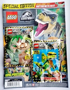 NEW LEGO JURASSIC WORLD MAGAZINE WITH EXCULSIVE RAPTOR & DILOPHOSAURUS SEALED  - Picture 1 of 4