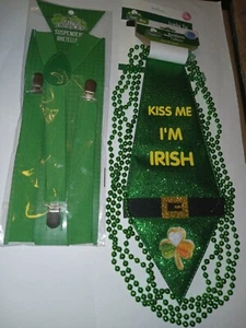 ST PATRICK DAY TIE W/BEADS AND SUSPENDER SET - Picture 1 of 6