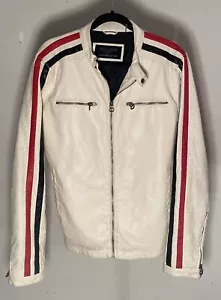 Chaqueta de Motocicleta de Colección Wilsons Cuero Blanca Negra Roja Mediana Moto Para Hombre Pequeña - Imagen 1 de 4
