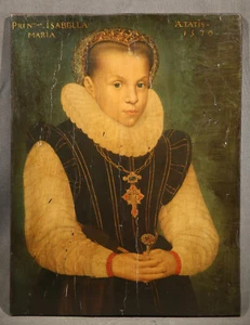 Antique Print on Wood of Princess Isabella Maria 1570 Young Girl Portrait - Picture 1 of 11