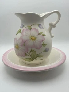 Vintage 6 inch miniature wash pitcher and basin, vase, Japan, glazed pottery - Picture 1 of 11