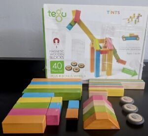 34 Piece Tegu Magnetic Wooden Block Set plus 3 wheels Tints Comes with Box
