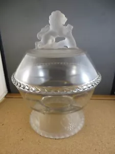 1870's Gillinder & Son Frosted Lion Glass Pedestal Serving Dish Covered Compote - Picture 1 of 8