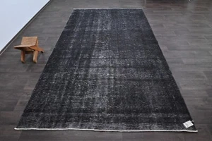 Oushak Turkish Vintage Rug 6x11 Kilim Rug Anatolian Handmade Boho Decor BLACK - Picture 1 of 10