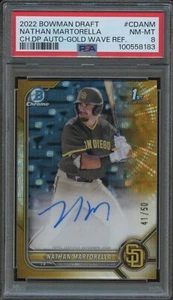 PSA 8 2022 1st BOWMAN DRAFT CHROME GOLD WAVE REFRACTOR AUTO NATHAN MARTORELLA/50 - Picture 1 of 2