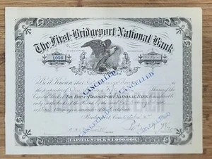 The First Bridgeport National Bank Company Stock Certificate Connecticut Eagle - Picture 1 of 1