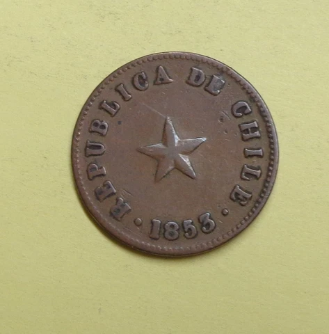 CHILE 1853 1/2 CENTAVO High Grade Toned Uncleaned One Year Type Cover