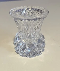 Vintage Lead Crystal Mini Vase Toothpick Holder 2.5” Sawtooth Top Edge - Picture 1 of 11