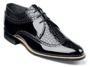 Stacy Adams Mens Black Shoes Dayton Wingtip Shiny Leather Tuxedo 00605-01